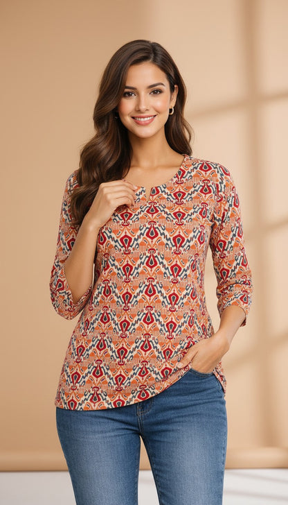 Terracotta Muse Printed Cotton Kurti