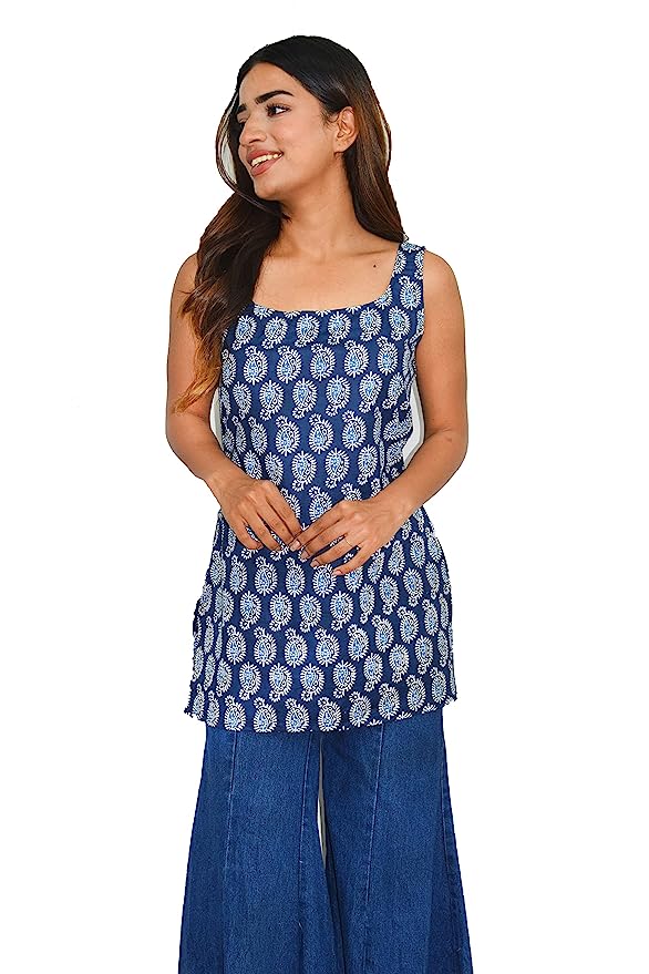 Indigo Morpankhi Cotton Broad Neck Kurti