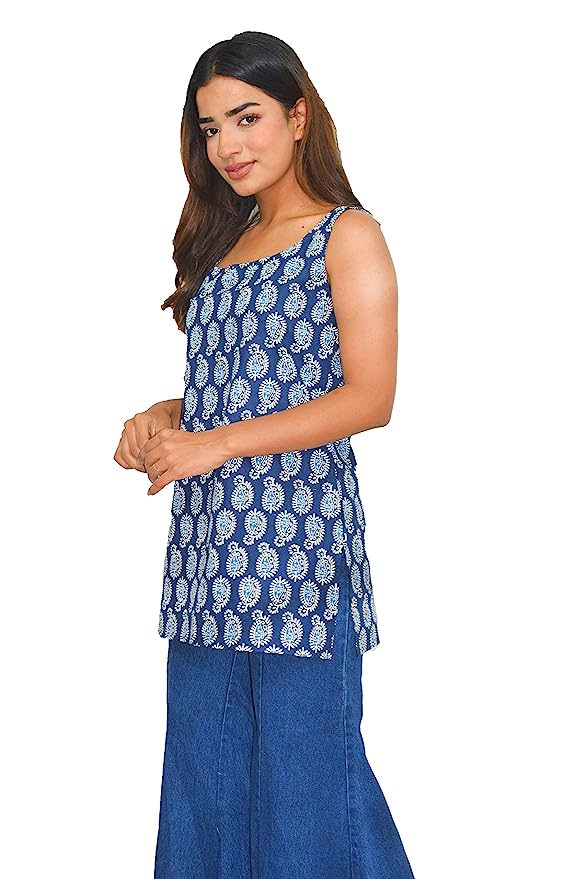 Medium Blue Indigo Hand Block Printed Ethnic Cotton Short Kurti Top at Rs  350/piece in Jaipur