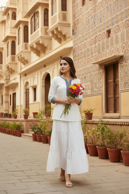 Noor Ivory Tiered Kurta & Skirt Set