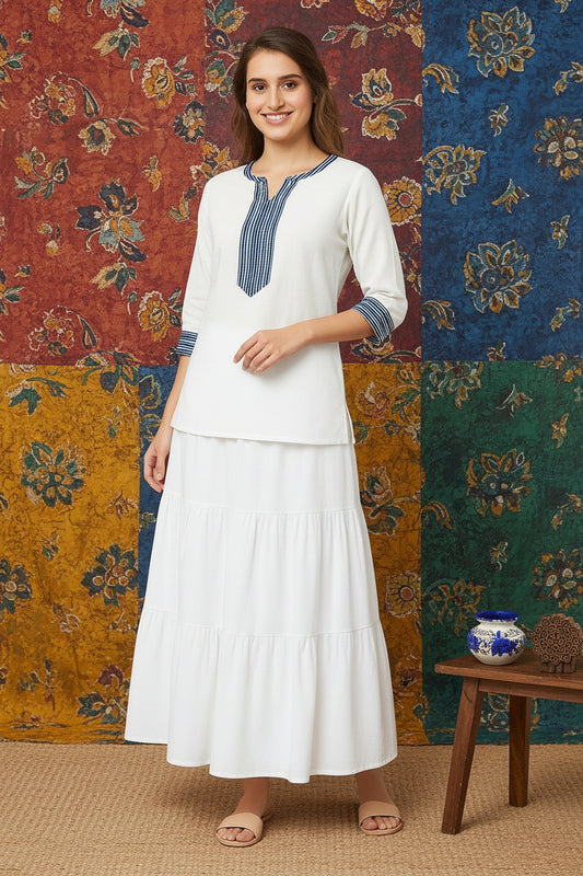Noor Ivory Tiered Kurta & Skirt Set