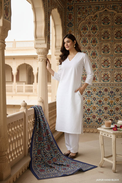 Saanjh Ivory Cotton office wear kurti set