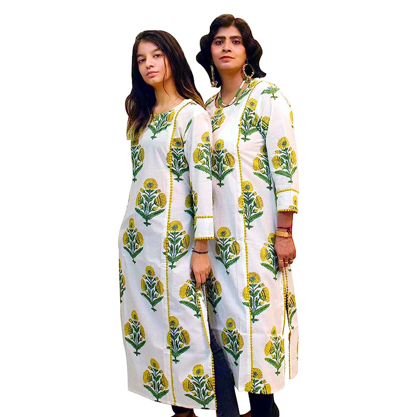 Green Mughal Print Sanganeri Cotton Kurti with Lace