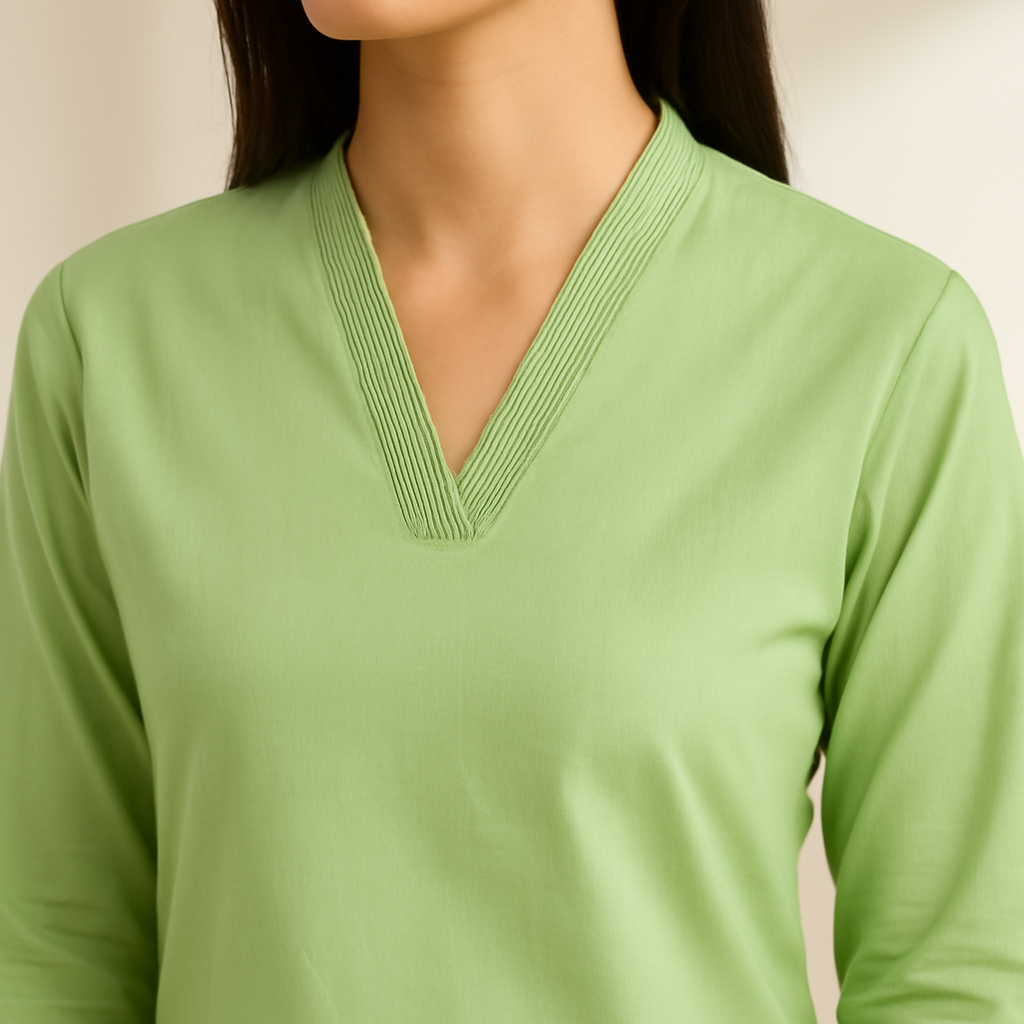 Pistachio V-neck plain Coord Set