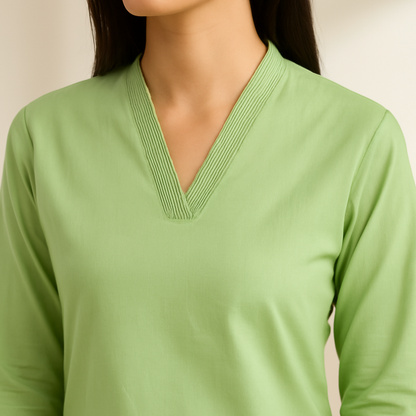Pistachio V-neck plain Coord Set