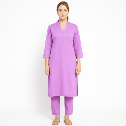 Lavander V-neck plain Coord Set