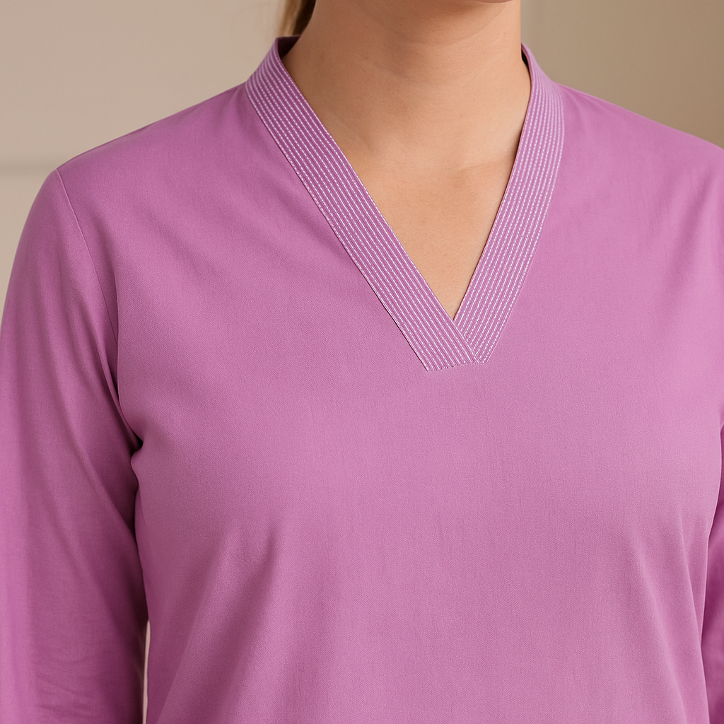 Lavander V-neck plain Coord Set