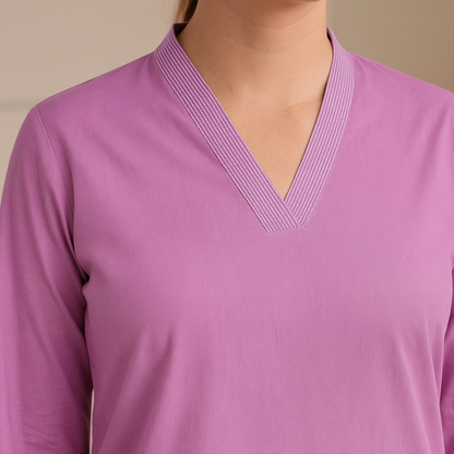 Lavander V-neck plain Coord Set