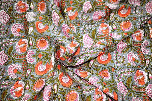 Grey floral  Dressmaking Running  Fabric