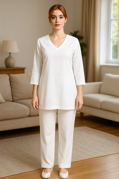 Élan White Short Kurta Set