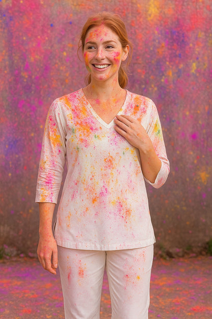 Élan White Short Kurta Set