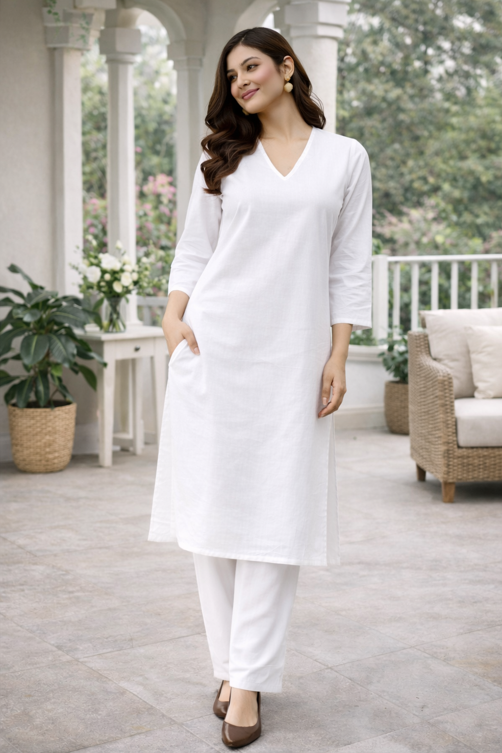 Saanjh Ivory Cotton office wear kurti set