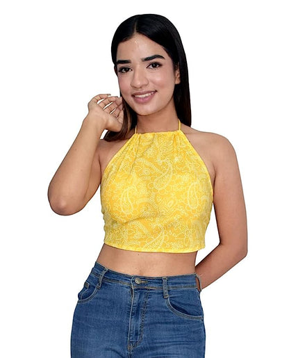 Yellow Halter neck crop top