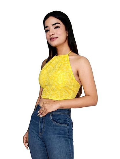 Yellow Halter neck crop top