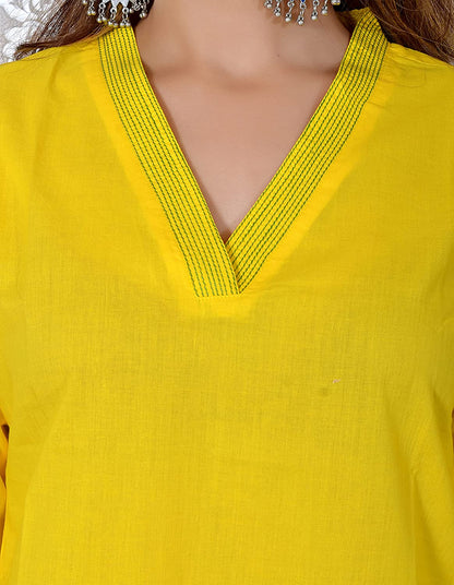 Yellow V-neck plain Coord Set