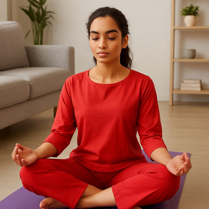 Pure cotton Red Yoga Set